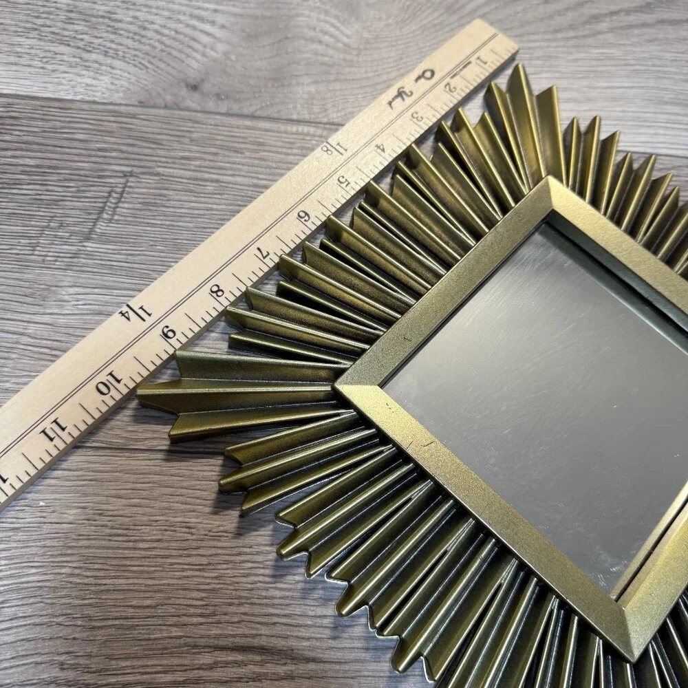 MCM Atomic Style Decorative Mirrors Set of 2 Sun Starburst Brushed Gold Tone 10